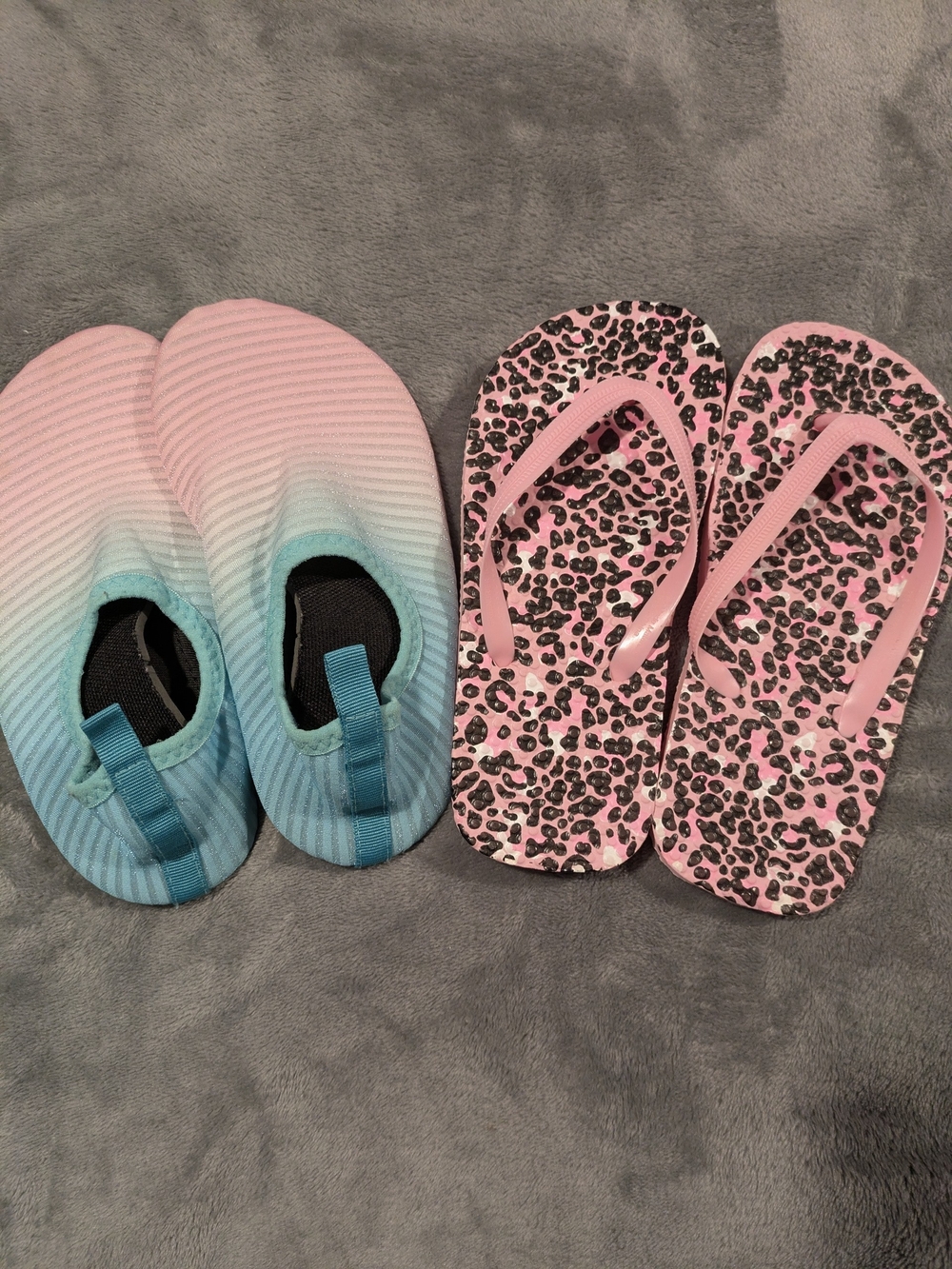 Kids Pink Leopard Flip Flop Sandals with Pink-Blue Gradient Water Shoes Set